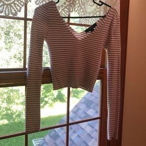 TAN STRIPED V NECK LONG-SLEEVE FOREVER 21